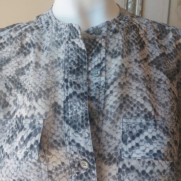Banana Republic Black, Grey & Ivory Snakeskin Pattern Blouse - Picture 4 of 12
